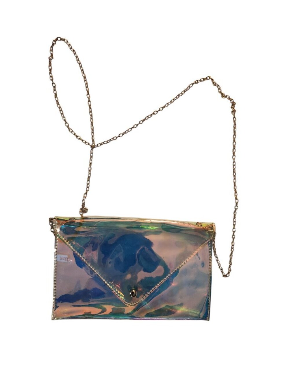 Silver Holographic Crossbody Clutch Purse Clear with Gold Chain